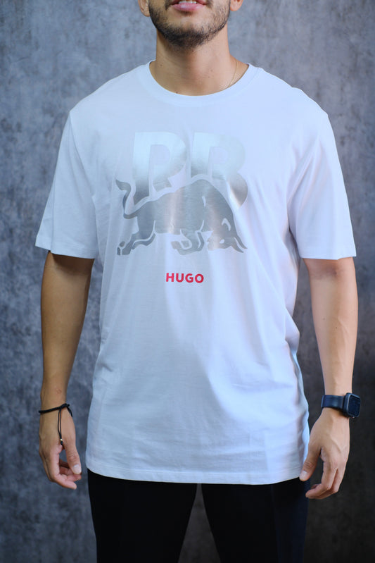 Camiseta HUG RB blanca logo plateado